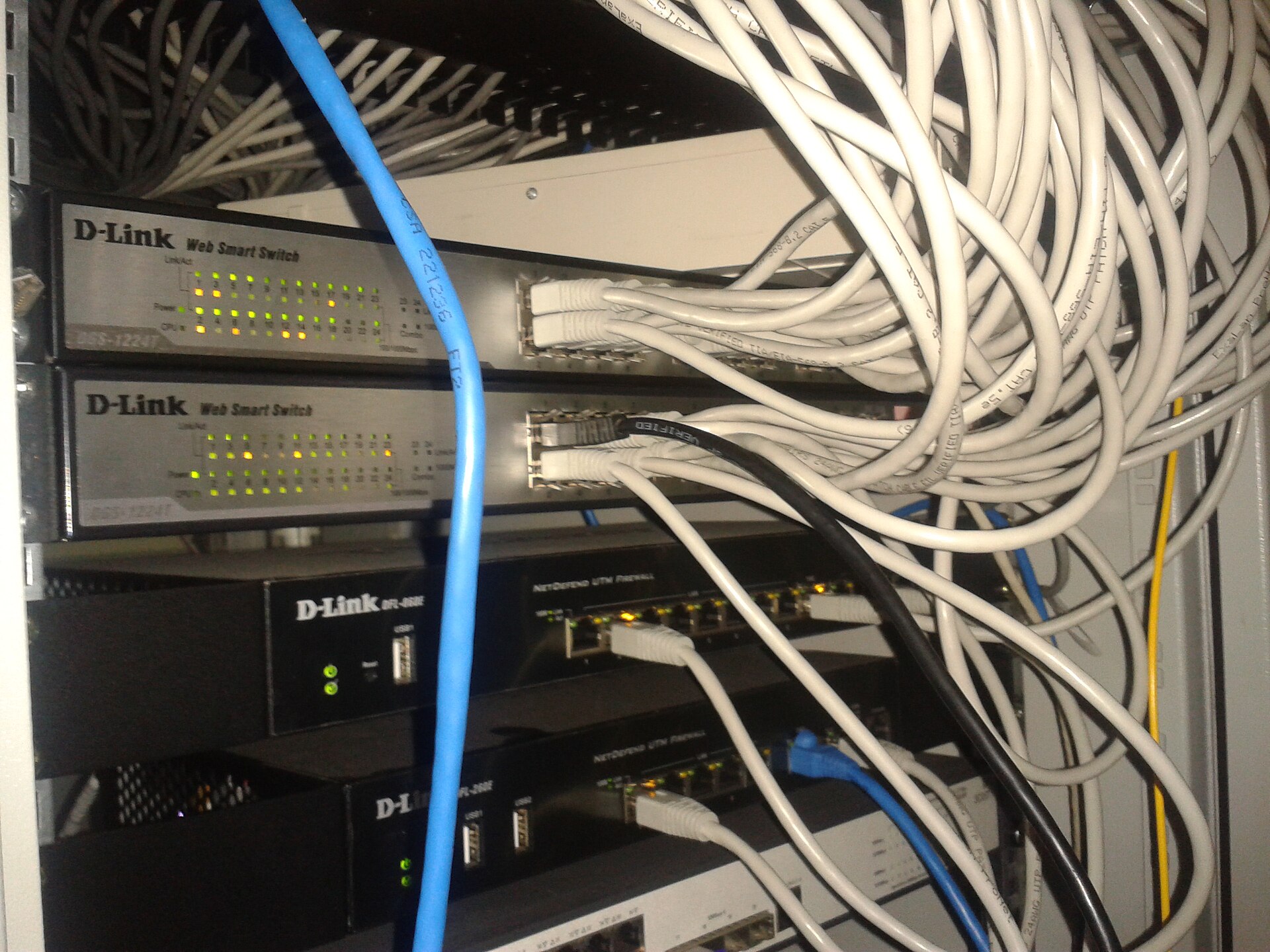 Network switches and firewalls installed in a server room